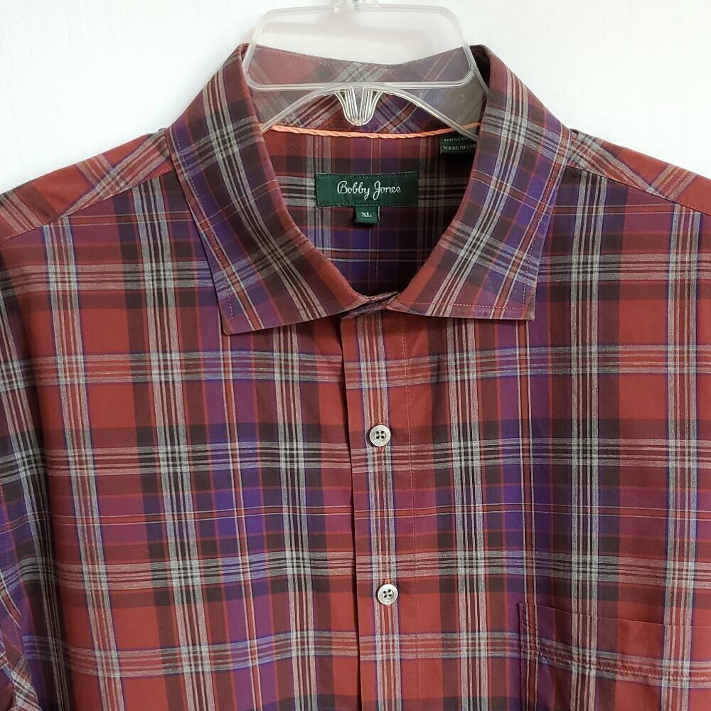 Bobby Jones - Mens Purple and Brown Plaid Cotton Shirt.  Size XL - Picture 3 of 8